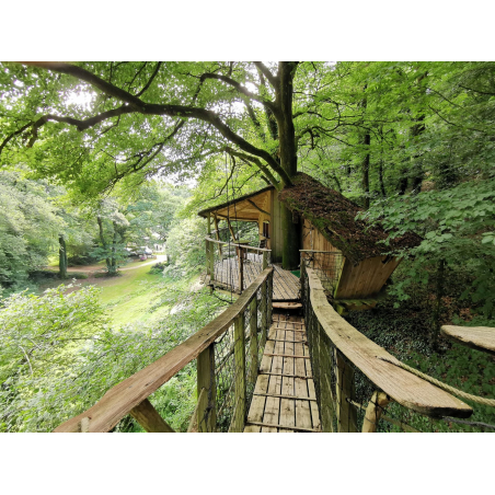 ©Vallée de Pratmeur - Pont suspendu pour rejoindre une cabane, nuit insolite à Quistinic (Morbihan)